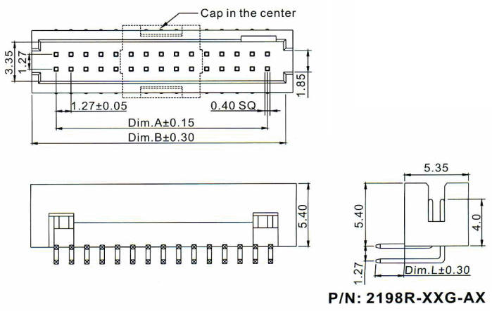           2198R-XXG-AX (BH1.27R-XX-2),  1,27 x 1,27 ,      IDC