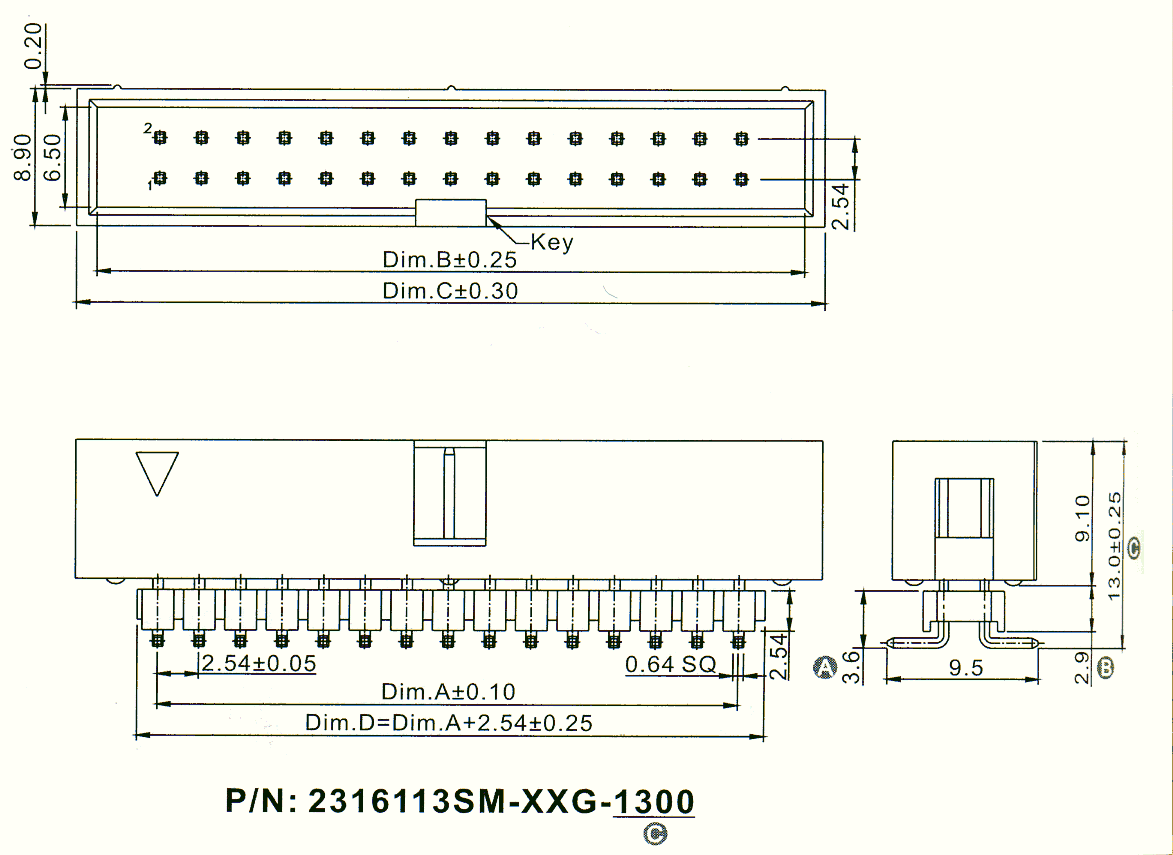 2316113SM-XXG-1300 (BHE-XXSMD) ,         ,  2,54  x 2,54,      IDC