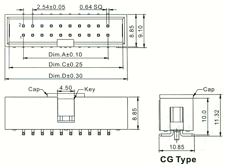 2316SM-XXG-CG (BH-XXSMD) ,             ,  2,54  x 2,54,      IDC