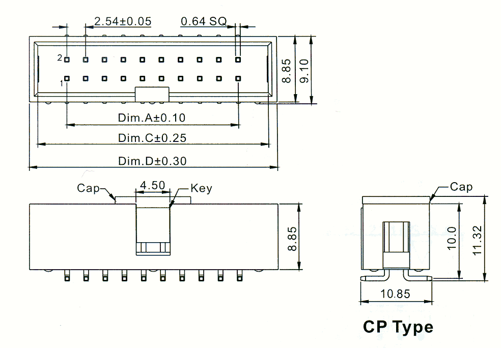 2316SM-xxG-CP (BH-xxSMD, DS1013-xxMSX, IDC-xxMS) ,     (SMD)   ,  2,54  x 2,54,      IDC