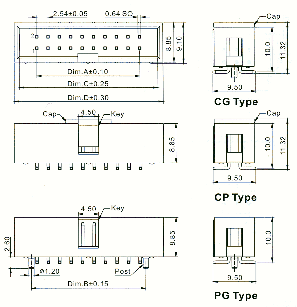 2316SM-XXG-PG (BH-XXSMD) ,          ,  2,54  x 2,54,      IDC