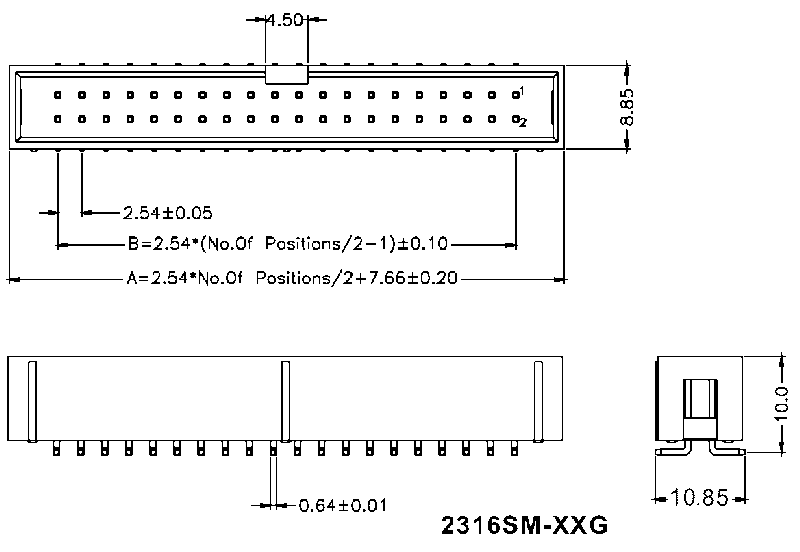 2316SM-xxG (BH-xxSMD, DS1013-xxMSX, IDC-xxMS) ,     (SMD)   ,  2,54  x 2,54,      IDC