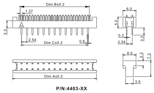 4403-XX (FDC-XX) ,     ()    ,  2,54  x 2,54,     ()  IDC