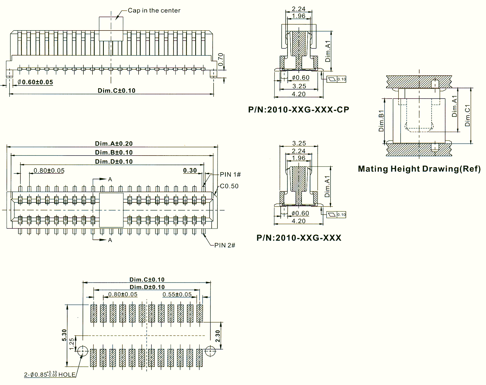 2010-XXG-XXX-CP серия вилок для поверхностного монтажа, шаг 0,80 мм,  Межплатные соединители :: ДАРТ Электроникс