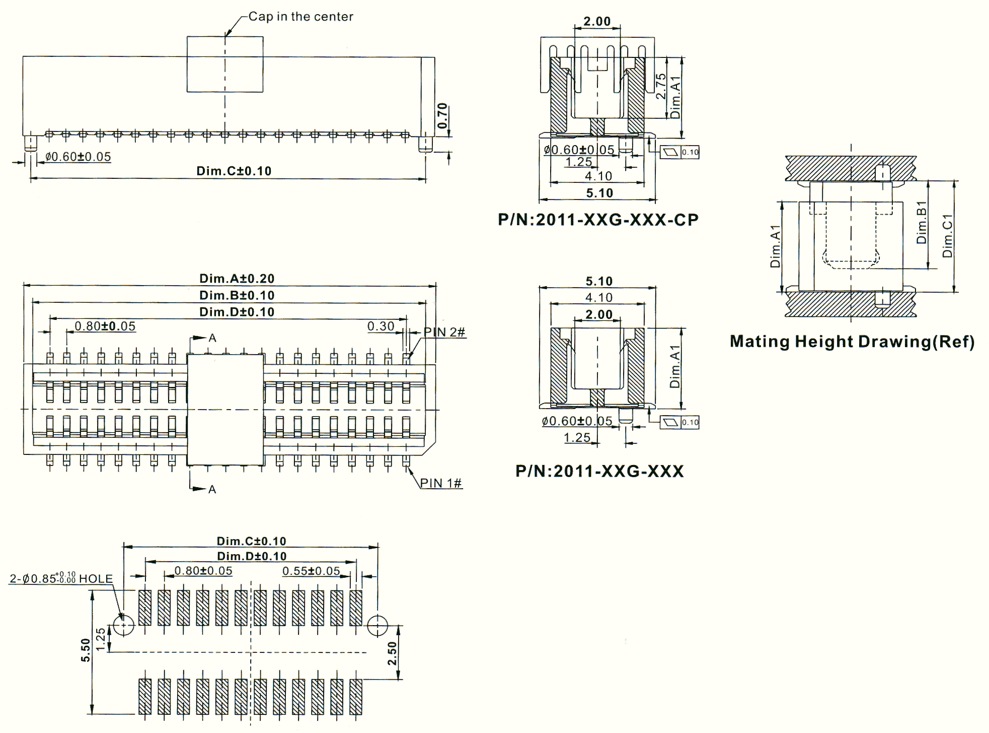 2011-XXG-XXX-CP серия розеток для поверхностного монтажа, шаг 0,80 мм,  Межплатные соединители :: ДАРТ Электроникс