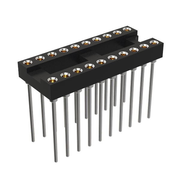панельки для микросхем цанговые с удлиненными выводами для выводного монтажа, шаг 2,54 мм