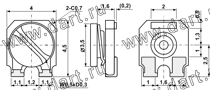 A0401N81A1, Резисторы подстроечные для поверхностного монтажа (серия Чип-триммеры, O 8мм), Резисторы переменные/подстроечные