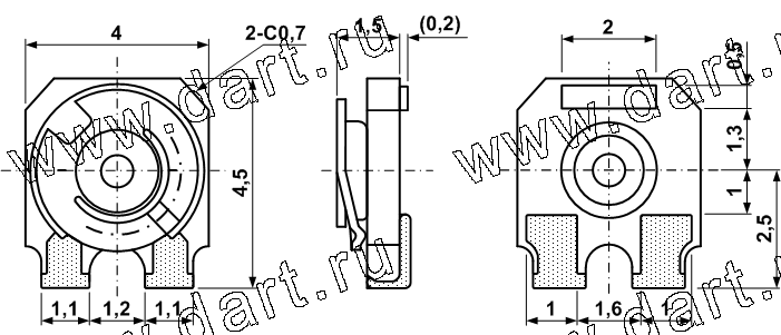 Резисторы подстроечные для поверхностного монтажа (серия Чип-триммеры, O 8мм), Резисторы переменные/подстроечные