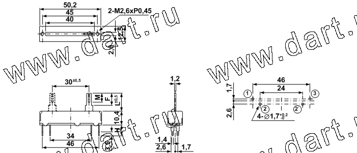 SV-301N: резистор переменный (потенциометр) ползункового (движкового) типа (серия Normal SV)