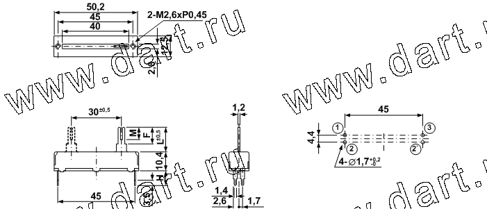 SV-303N: резистор переменный (потенциометр) ползункового (движкового) типа (серия Normal SV)