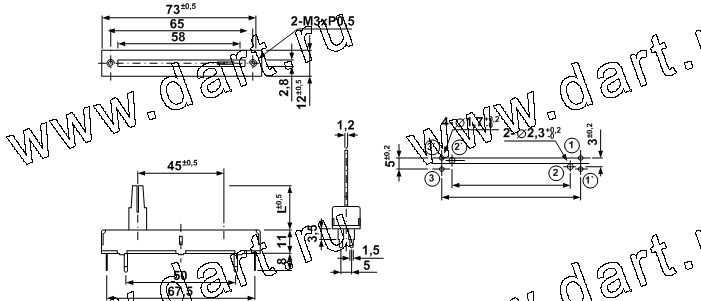 SV-453GP: резистор переменный (потенциометр) ползункового (движкового) типа (серия Normal SV)