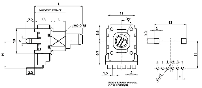 R1112G-_D1-, Потенциометры роторного типа 11 мм, Резисторы переменные (потенциометры) роторного типа 11 мм