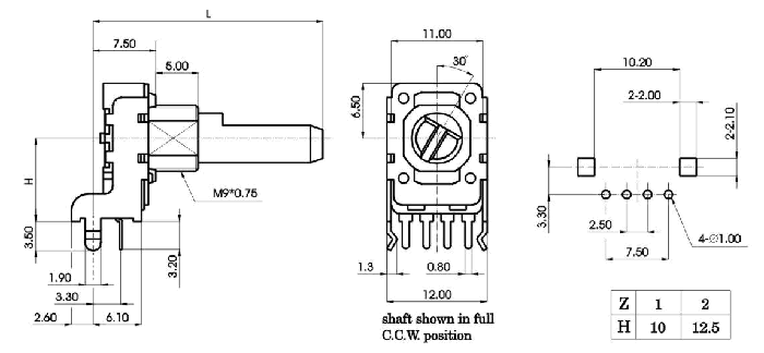 R1112N-_A_-, Потенциометры роторного типа 11 мм, Резисторы переменные (потенциометры) роторного типа 11 мм