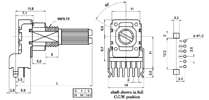 R1113G-_A_-, Потенциометры роторного типа 11 мм, Резисторы переменные (потенциометры) роторного типа 11 мм