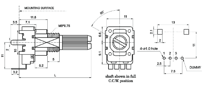 R1113N-_D1-, Потенциометры роторного типа 11 мм, Резисторы переменные (потенциометры) роторного типа 11 мм