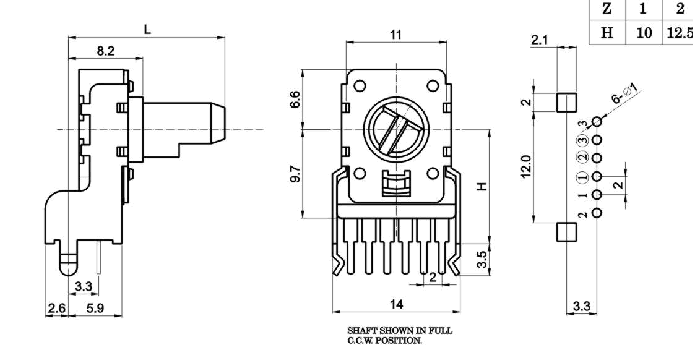 R1116G-_A_-, Потенциометры роторного типа 11 мм, Резисторы переменные (потенциометры) роторного типа 11 мм