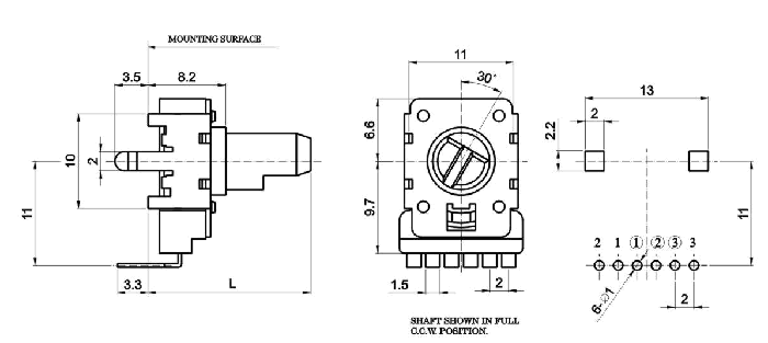 R1116G-_D1-, Потенциометры роторного типа 11 мм, Резисторы переменные (потенциометры) роторного типа 11 мм