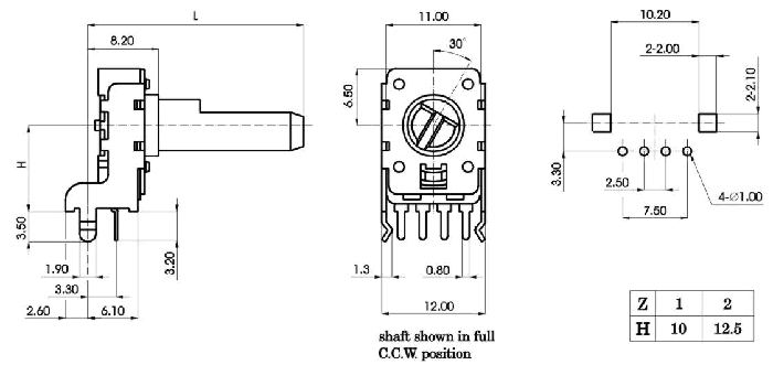 R1116N-_A_-, Потенциометры роторного типа 11 мм, Резисторы переменные (потенциометры) роторного типа 11 мм
