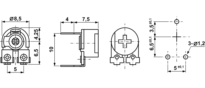 R-085С, Триммеры пленочные углеродистые (серия 8мм), Резисторы переменные/подстроечные
