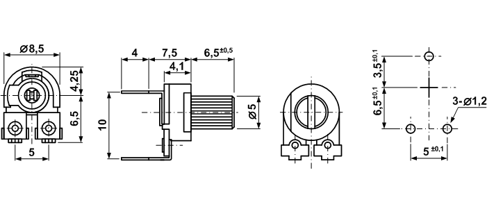 R-085H, Триммеры пленочные углеродистые (серия 8мм), Резисторы переменные/подстроечные