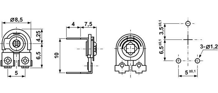 R-085S, Триммеры пленочные углеродистые (серия 8мм), Резисторы переменные/подстроечные