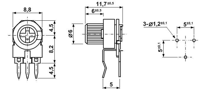 R-855SH, Триммеры керамические/металлизированные (серия 8мм), Резисторы переменные/подстроечные