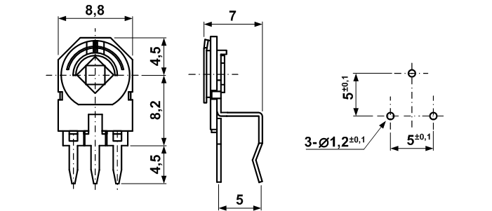 R-855SR, Триммеры керамические/металлизированные (серия 8мм), Резисторы переменные/подстроечные