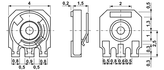 WIW1035-1, Серия WIW1035 (WIW1040) 4 мм, Резисторы переменные/подстроечные