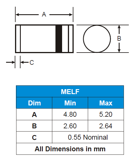 Диод выпрямительный общего назначения 800V / 1A для поверхностного (SMD) монтажа в корпусе MELF